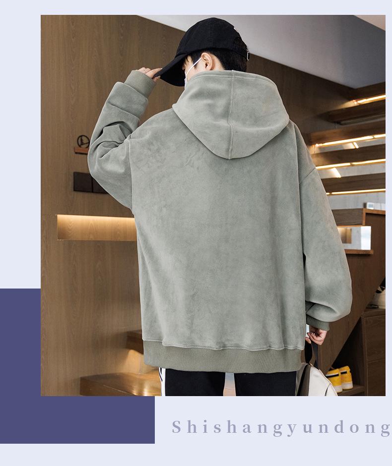 Men's 2025 Style Double-Sided Fleece Hoodie, Thickened Inner Layer, Solid Color, Trendy Winter Outerwear for Teens with Hood
