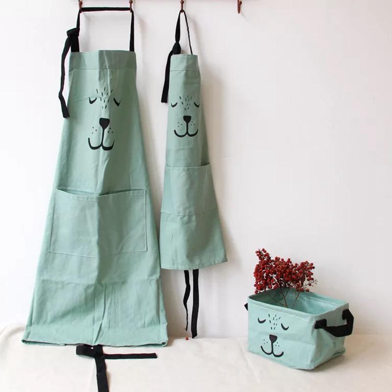 Cartoon Bear Kids Adult Aprons Woman kitchen apron BBQ Bib Baking Parent Child Painting Interest class Apron Home Cleaning Tools