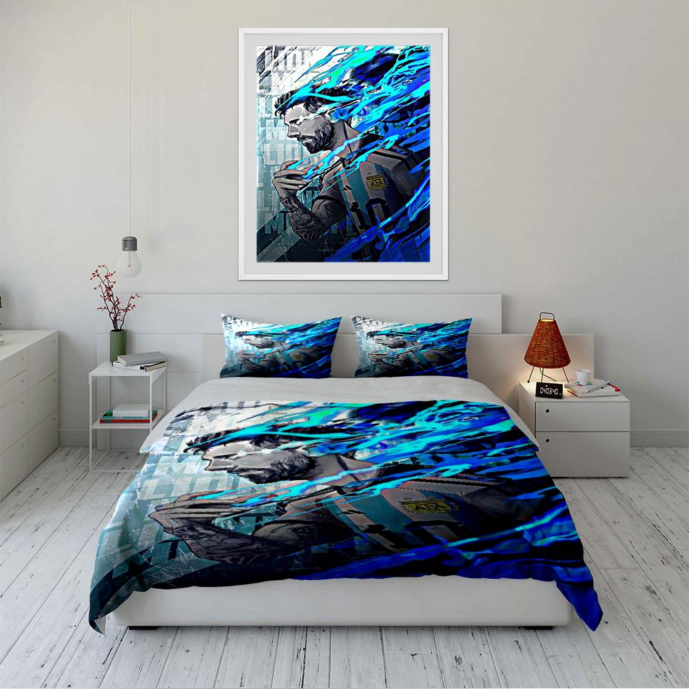 Blue Abstract Hero Print Bedding Set (1 Duvet Cover, 2 Pillowcases, Duvet Not Included)