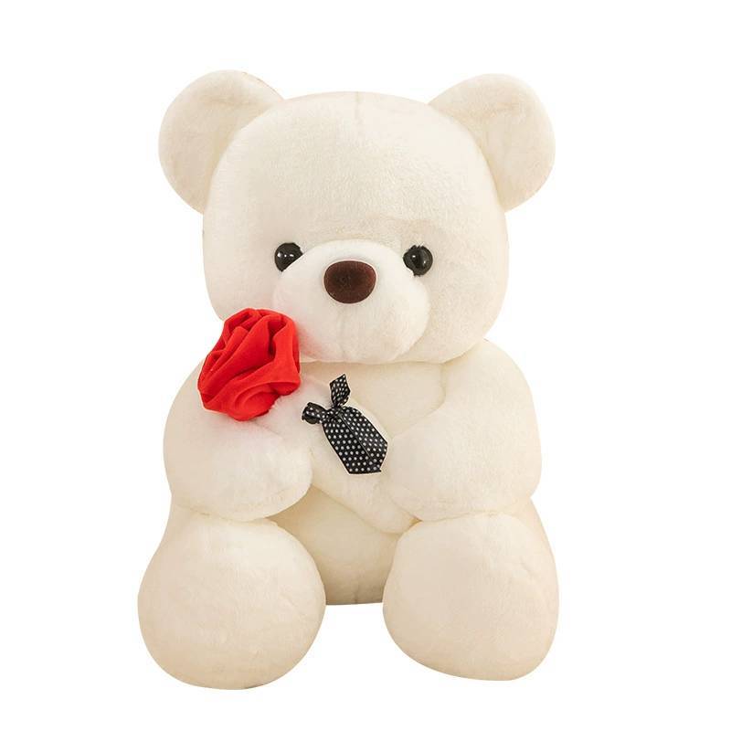 Plush Teddy Bear Toy With Rose Design For Birthday Gift For Teens And Adults
