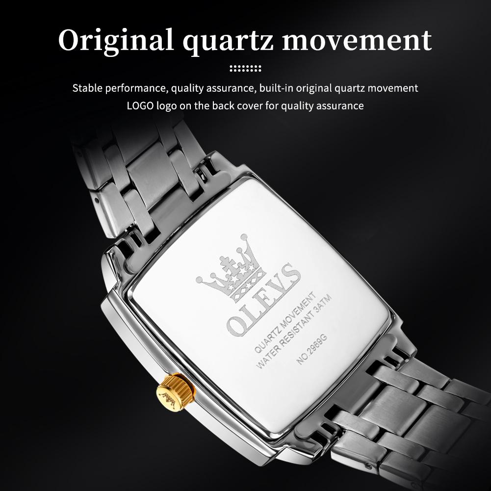 OLEVS 2969 Mens Watch Original Luxury Square Quartz Watch Stainless Steel Waterproof Luminous Sports Automatic Date Watches