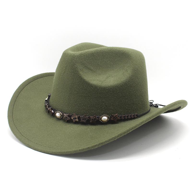 Ethnic Style Pearl Accessories Tibetan Western Cowboy Hat Top Hat Men'S And Women'S Felt Hat Jazz Hat