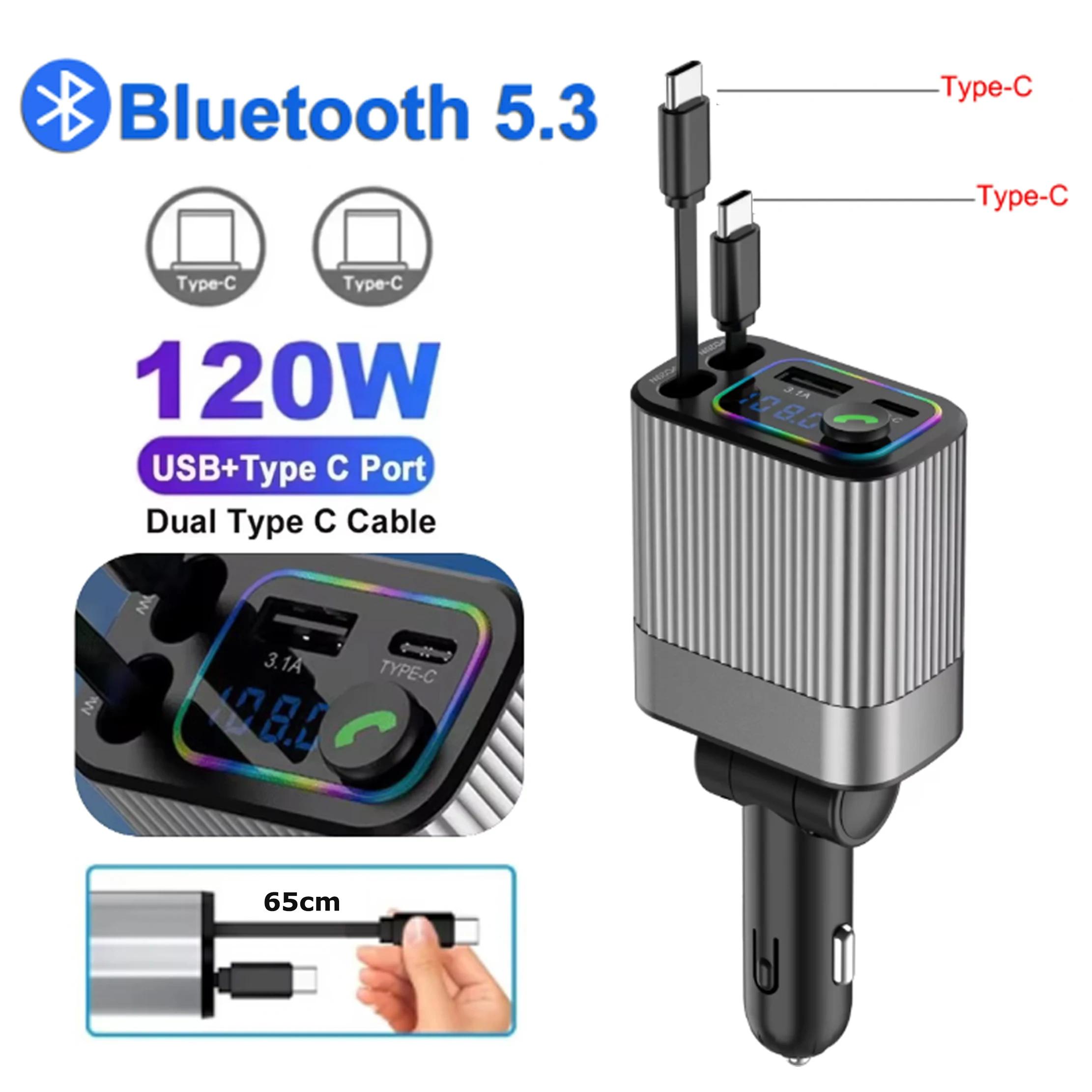 

Автомобильное зарядное устройство 5 в 1, 180 Вт, выдвижное, Bluetooth 5.3, FM-передатчик, громкая связь, U-диск, Aux, светодиодная подсветка для iPhone, Samsung, Huawei
