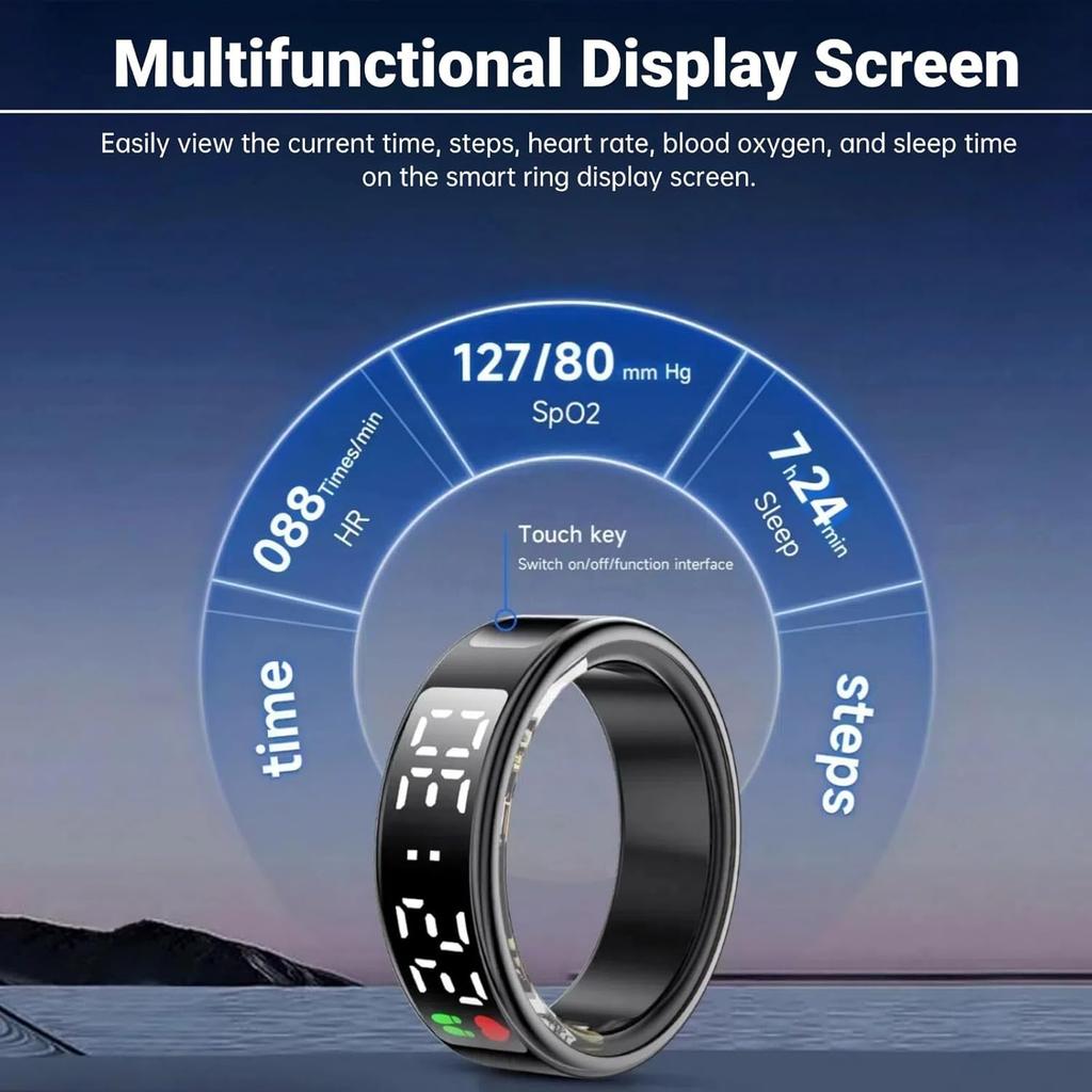 Touch Screen Smart Ring for Men Women, 2024 New Fitness Ring with Heart Rate Monitor Sleep Monitor Step Blood Oxygen Tracker,Remote Photography,IP68