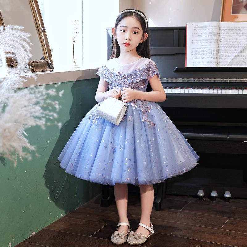 

Модное платье принцессы для девочек - Пышное вечернее платье со шлейфом для подиума, вечеринки или выступления на фортепиано 140 cm