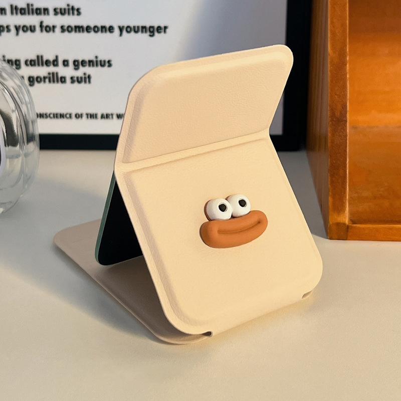 

Мультяшное дорожное складное косметическое зеркало из высококачественной искусственной кожи, портативное карманное косметическое зеркало с одной стороной, креативное женское однотонное настольное зеркало с ручкой