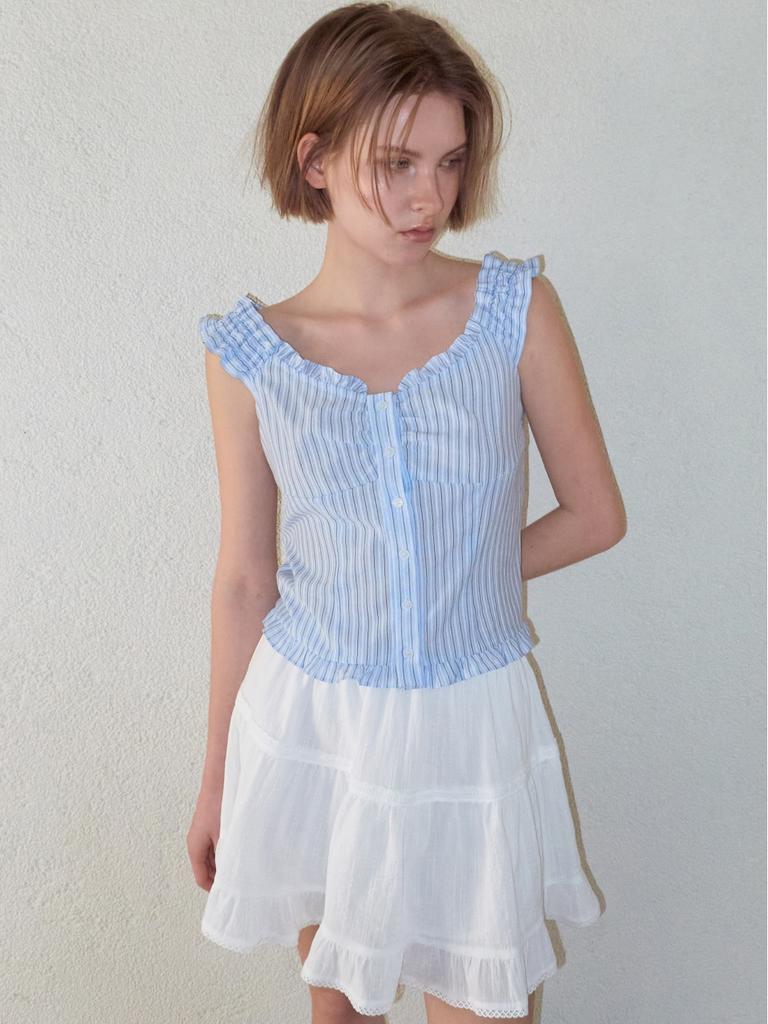 ETMON Stripe Shirring Blouse, Blue