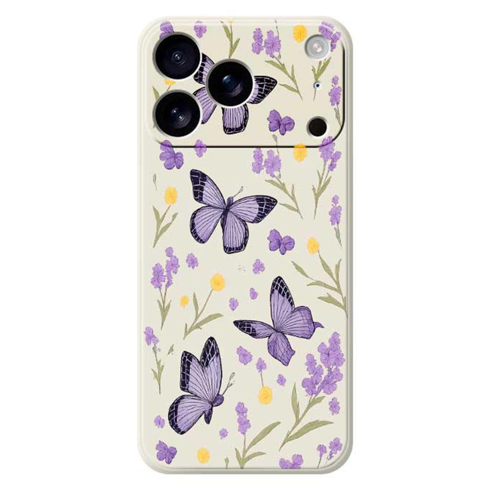 For iPhone 17 Pro Case Purple Butterflies Pattern Printing Straight Edge TPU Phone Back Cover