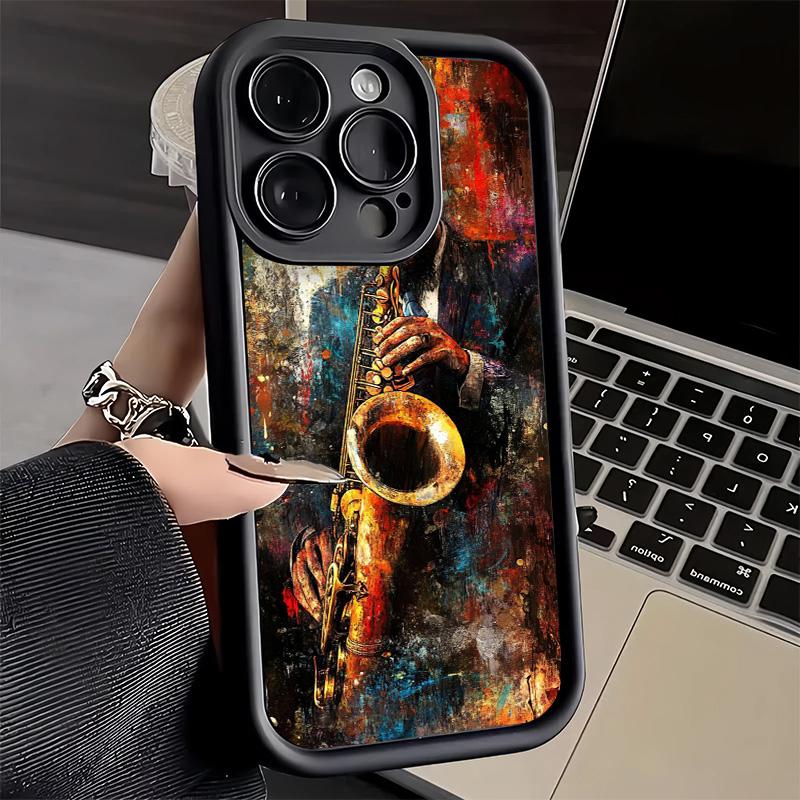 Phone Case for iPhone 17 Air 16E 15 16 Pro Max Saxophone Instrument Music Cover 14 Plus 13 12 Mini Soft Shell Silicone Fundas