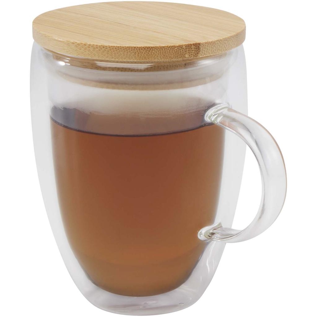 Glass "Leona" 350 ml glass mug with bamboo lid Clear transparent