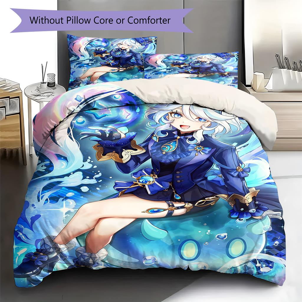 Genshin Pattern Bedding,Quilt Set Quilt Cover Pillowcase Home Birthday Gift (1 * duvet cover + 2 * pillowcase, without core)