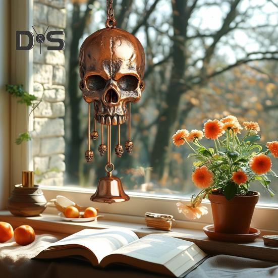 Gothic Schädel Windspiel Wetterfest Innen Außen Garten Terrasse Metall Vintage Schädel Hängende Windglocke Halloween Dekoration Ornament
