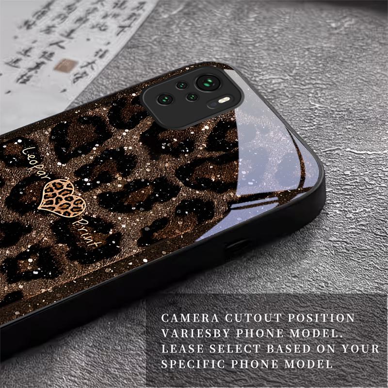 Leopard Print Love Black Glass Phone Case For Redmi Note 10 11 Pro+ 12 13 14 4G (Global) 14 Pro 5G India K60Ultra 13C 14C Cover