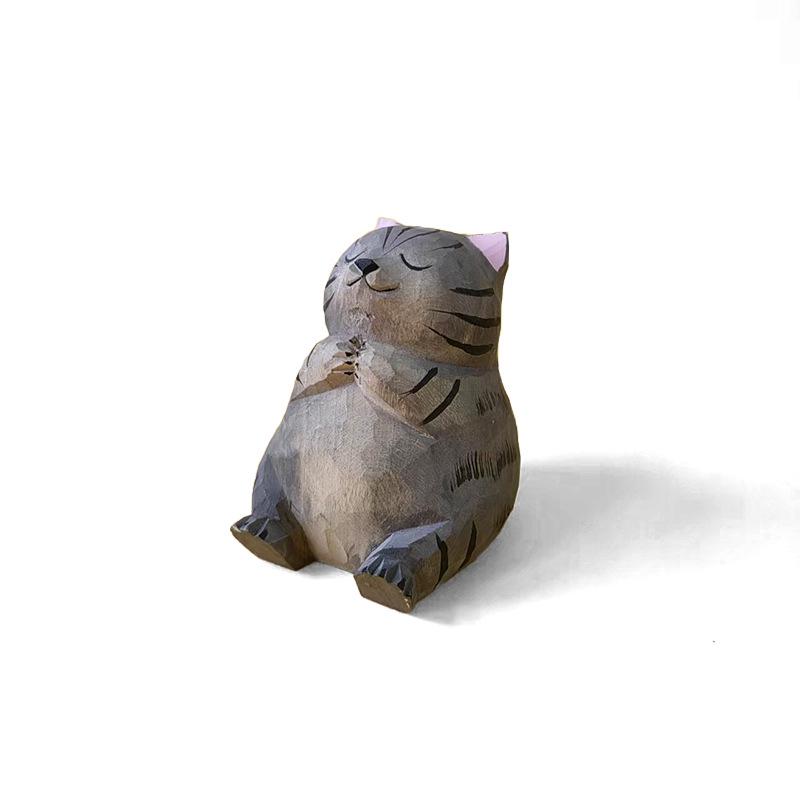 Handmade Solid Wood Animal Figurines: Kitten, Chick, Elephant, Snowman