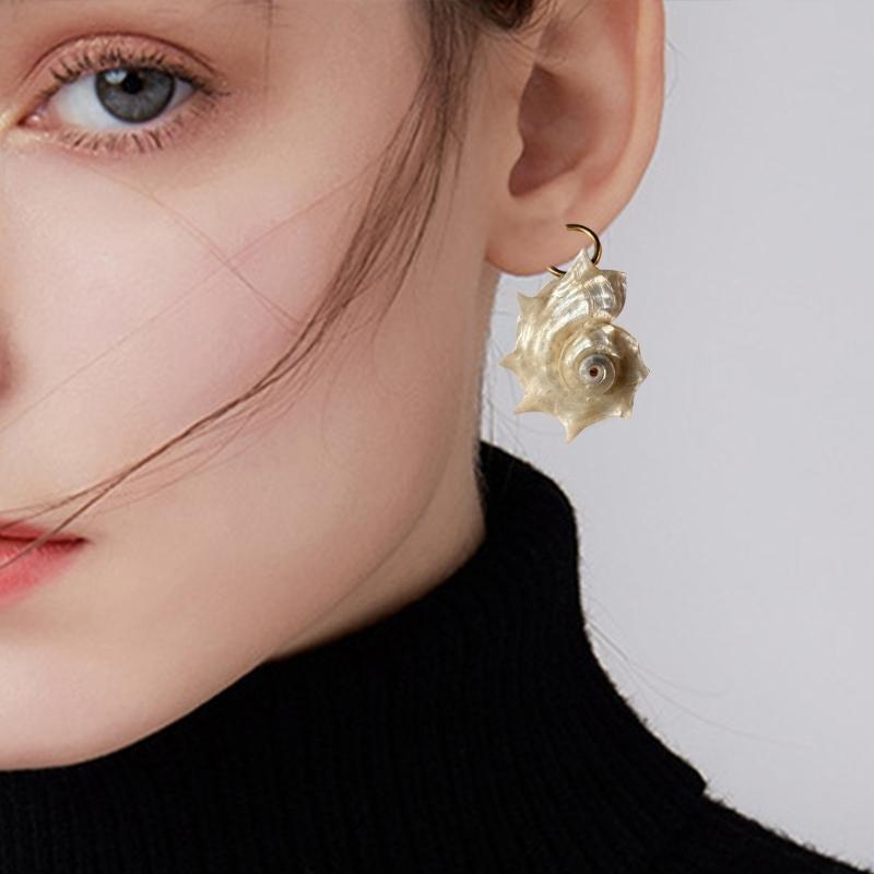 Handmade Spiny Shell Hoop Earrings Unique Natural Texture Sophisticated Shell Studs Earrings Jewelry Gift For Her