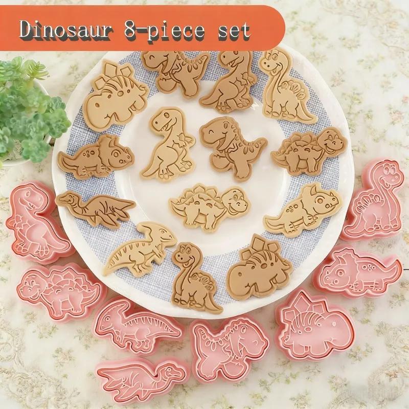 Biscuit Pastry Baking Molds 8pcs Dinosaur Animal Cookie Cutters Stamp Embosser Bakeware Kitchen Baking Supplies Home Accessory