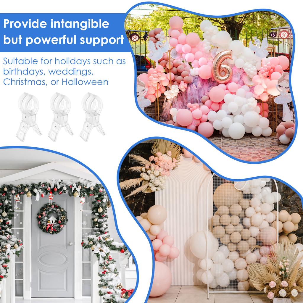 30pcs Balloon Arch Clips Plastic Transparent Backdrop Spring Clamps Clip for Balloon Arch Kit Birthday Decor Crafts Photography