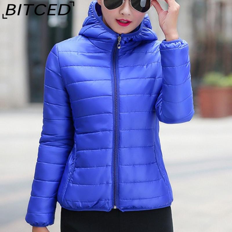 

BITCED Autumn/Winter Women s Down-Filled Quilted Jacket Short-Length Hooded Cotton Coat Women s Slim-Fit Thickened Cotton-Padded Outerwear XXXL синий
