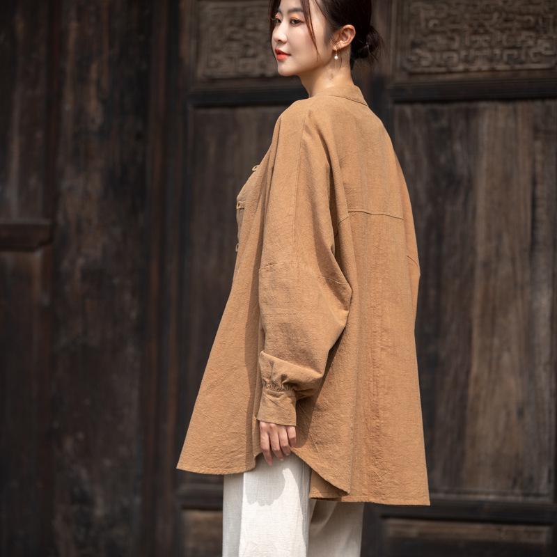 2026 Autumn Women's Zen-Style Cotton Linen Cardigan with Frog Buttons for Tea Ceremony