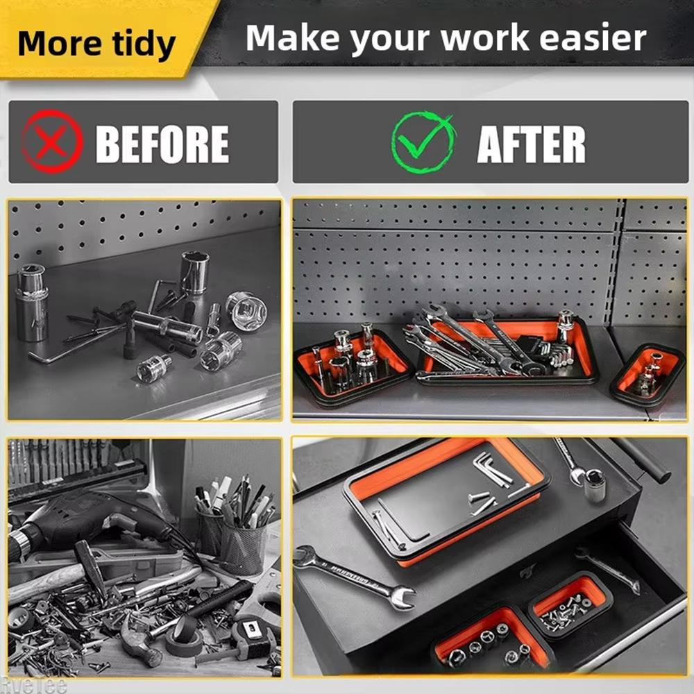 3pcs Collapsible Magnetic Parts Tray Set Flexible Silicone Tool Bowl Dish Strong Magnet Screw Nut Bolt Holder For Auto Repair