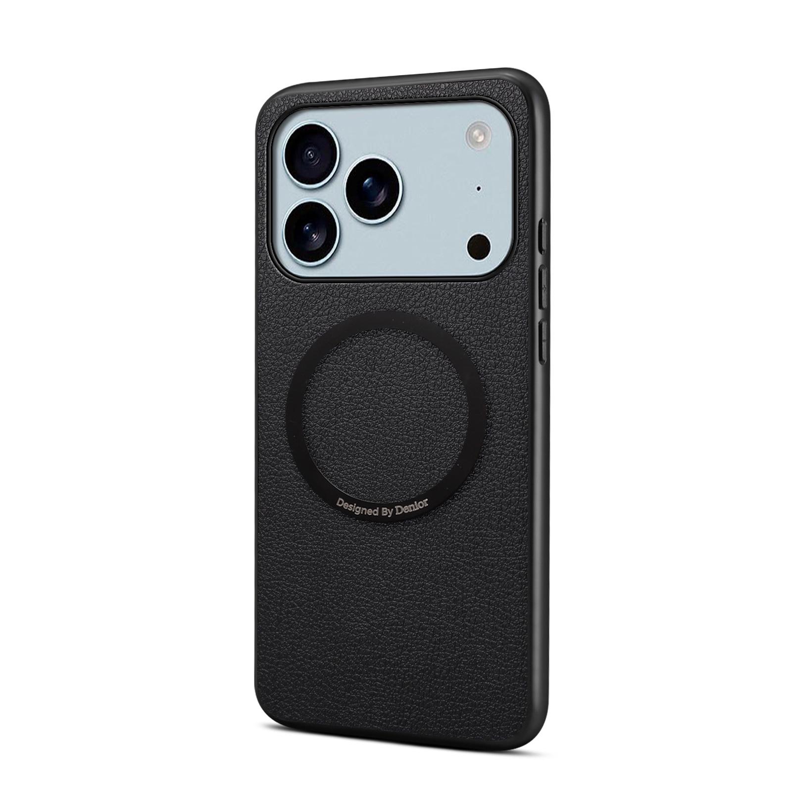 

Senior iPhone 17 Pro Max Small Calf Grain Magnetic Back Cover for Apple 16 Plus Phone Case iPhone 12 Pro Max чёрный