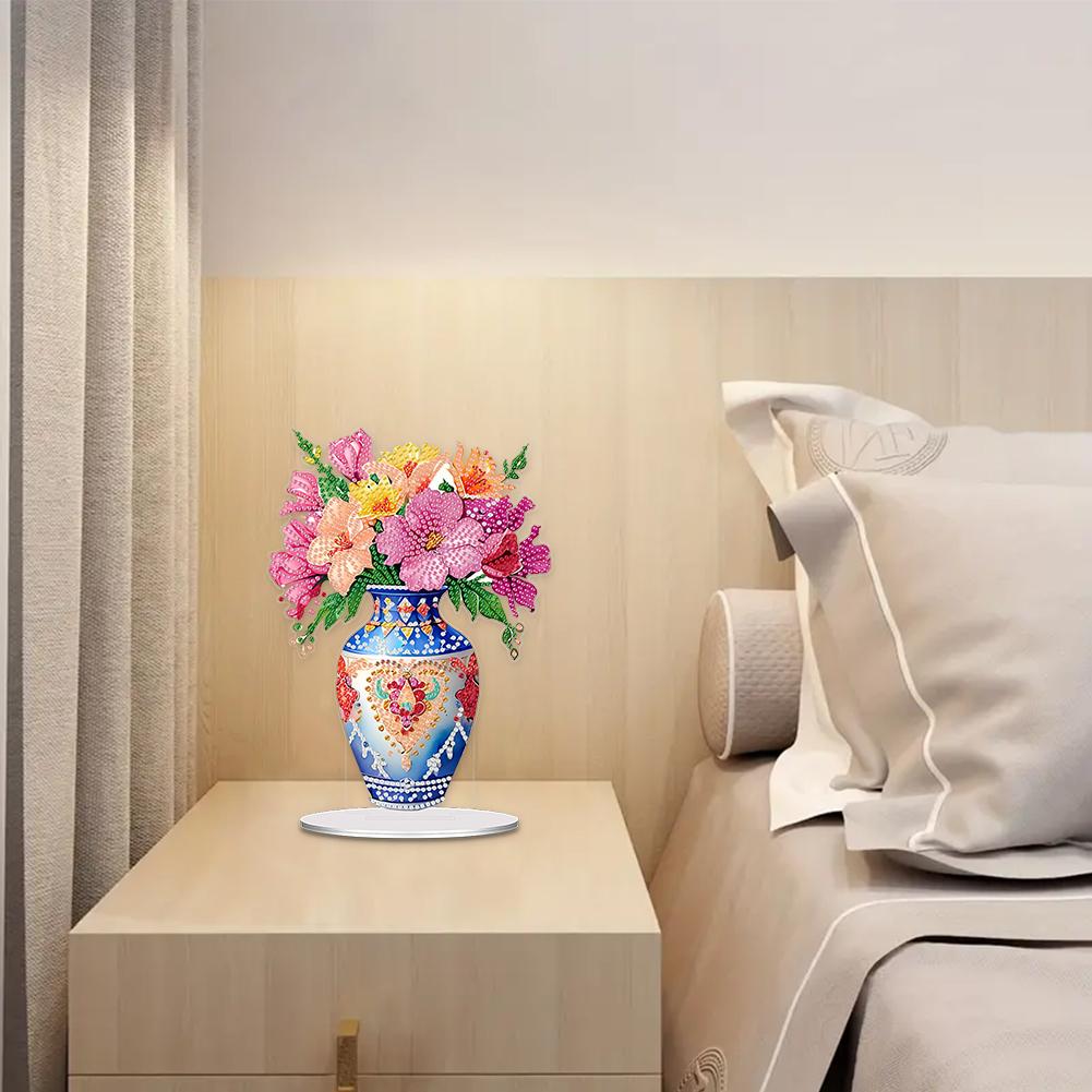 2D Flat Print Vase DIY Table Top Diamond Painting Ornament Kits Diamond Painting Desktop Decorations Bedroom Table Decoration