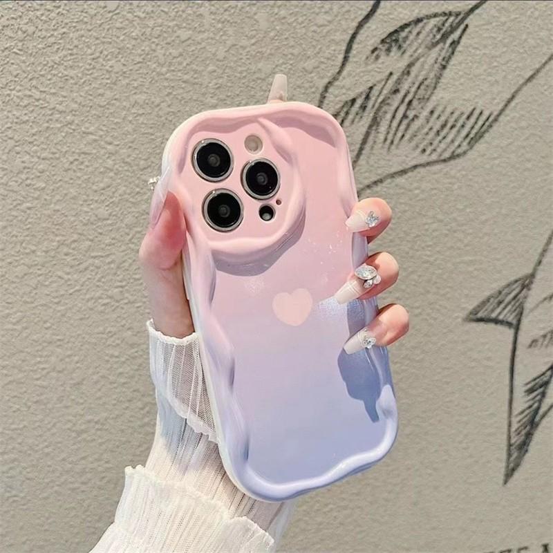 

Gradient INS Love Heart Wavy Phone Case For Samsung Galaxy S26 S24 S25 S23 Ultra S22 S21 S20 Plus FE Clear Soft Silicone Cover Galaxy A34 5G