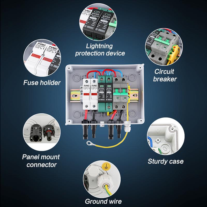 Solar Photovoltaic PV Combiner Box With Lightning Protection 1 In 1 Out DC 600V Fuse MCB SPD Waterproof Box IP65 Wholesale