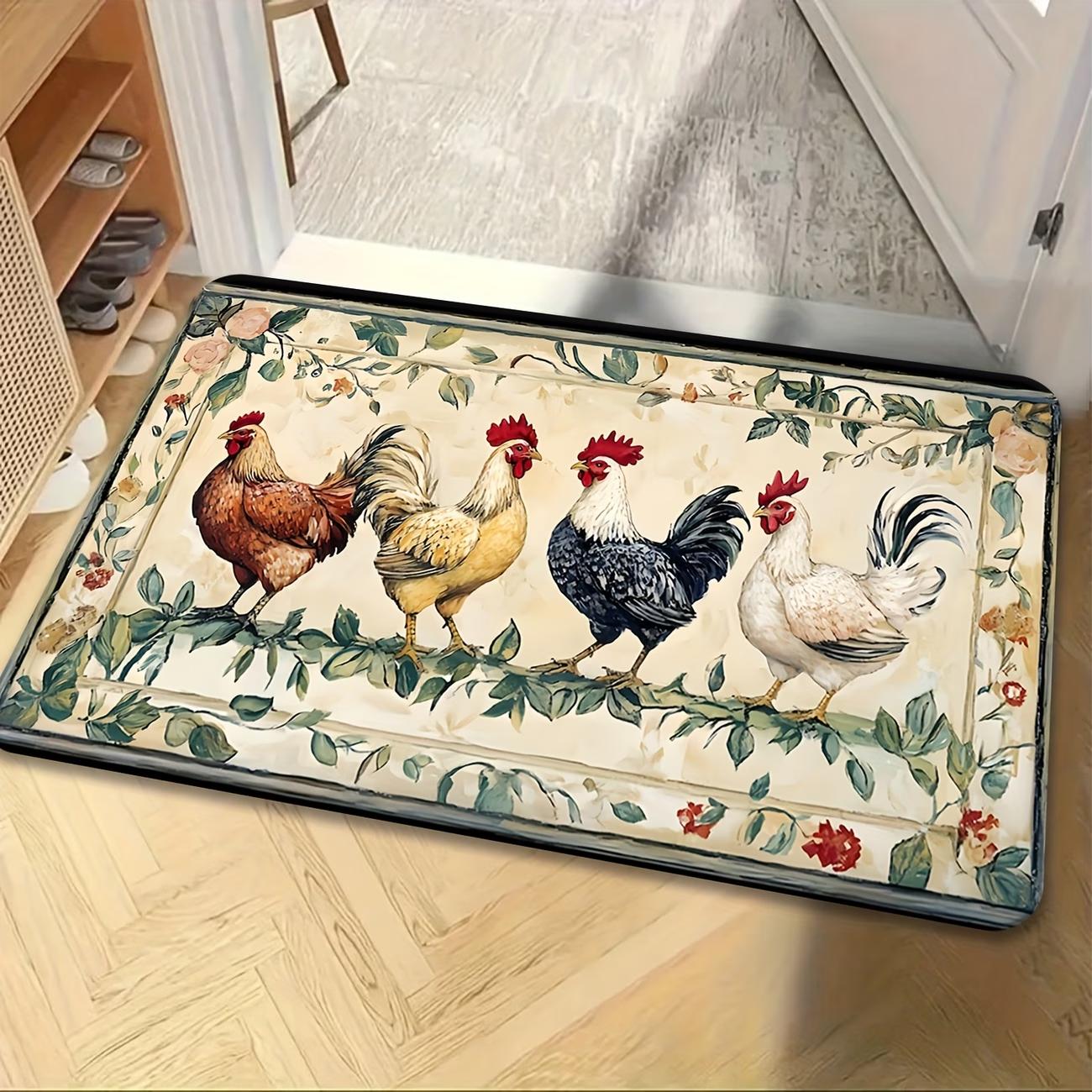 Haan Welkom in Ons Huis Print Deurmat Zwarte Achtergrond Boerderijdier Ontwerp Antislip Vloermat 30x50cm