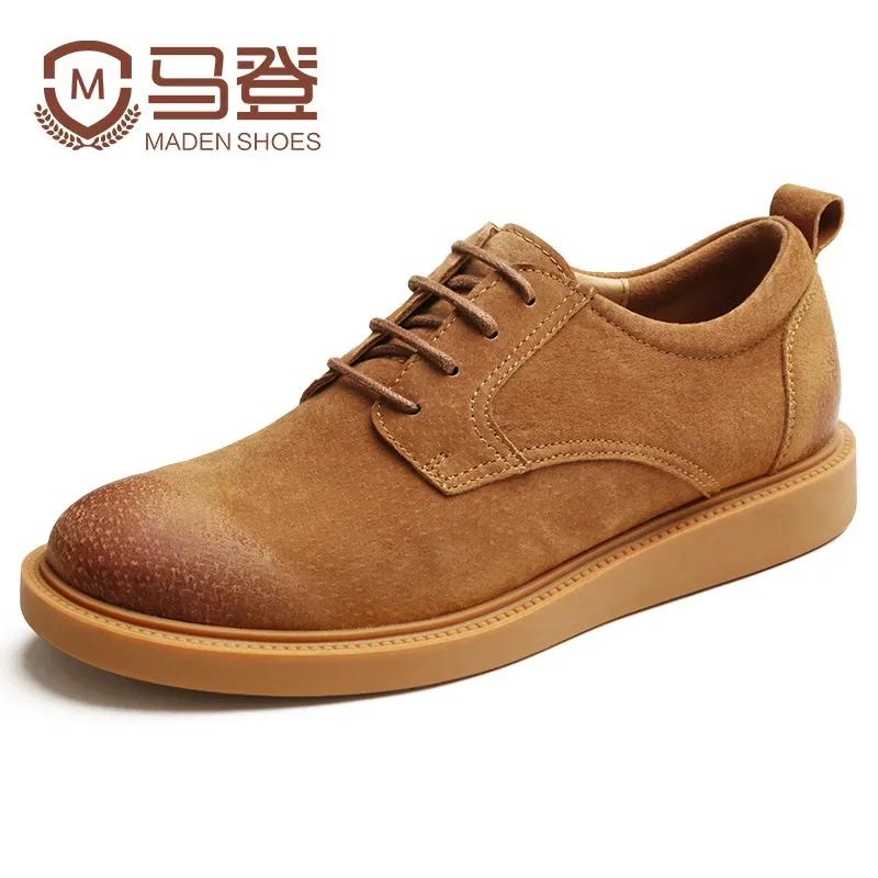 Brązowe buty casualowe w stylu brytyjskim, z dużą głową, męskie, niskie, z miękkiej skóry, buty robocze, markowe, vintage, botki dla mężczyzn