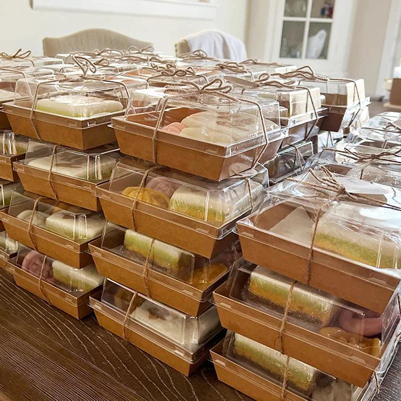 10pcs Kraft Paper Cake Macaron Dessert Donut Box Cookie Sandwich Packing Box Outdoor Party Disposable Food Box Birthday Supplies