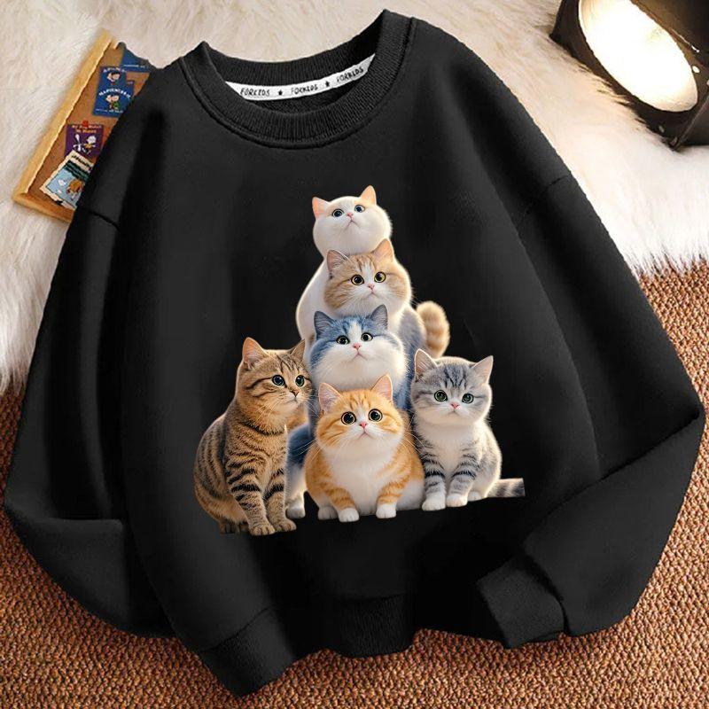 Cute Little Cat Hoodies for Children In Autumn and Winter, Casual Long-sleeved Round-neck Hoodies for Boys and Girls
