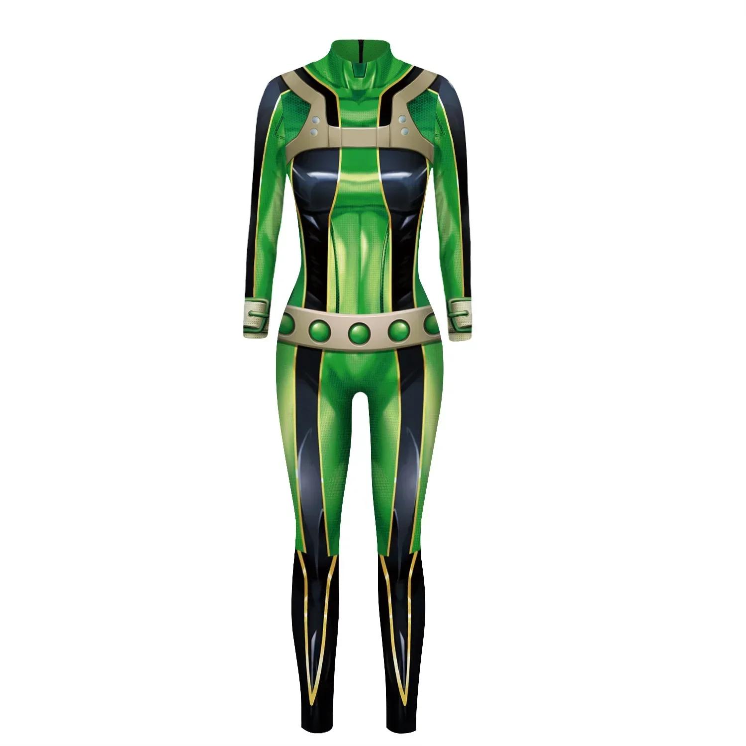Anime C42C47 7LIXES Cosplay Asui Tsuyu Ochaco Uraraka Kostuum Pruik Dames Jumpsuit Carnaval Halloween Kostuum Bodysuit M green