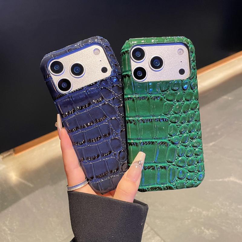Solid Color Crocodile Pattern Case for IPhone 17 16 15 14 13 Pro Max 17 Air Half Pack Hard Leather Shockproof Back Cover