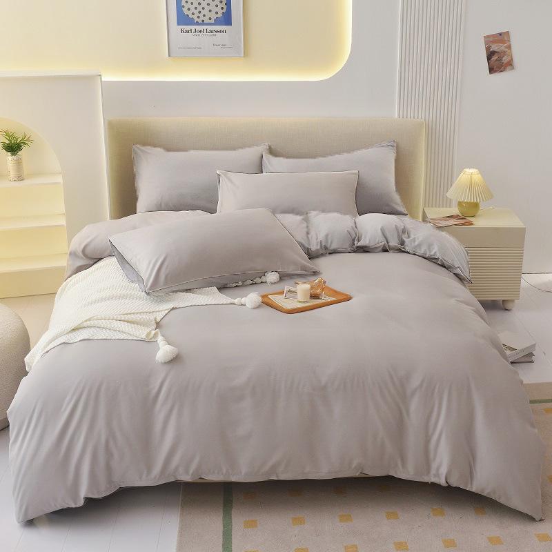 "Pure Color Sanded Four-Piece Bedding Set - Simple Style Quilt, Bedsheet for Dorms, Autumn/Winter."