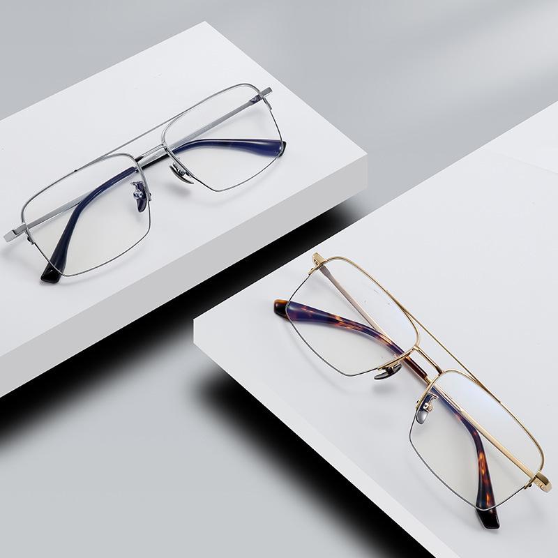 Wang Hedi Style Double Bridge Glasses: Trendy Gold Wire Frame for Men and Women, Super Light and Prescription-Ready.
