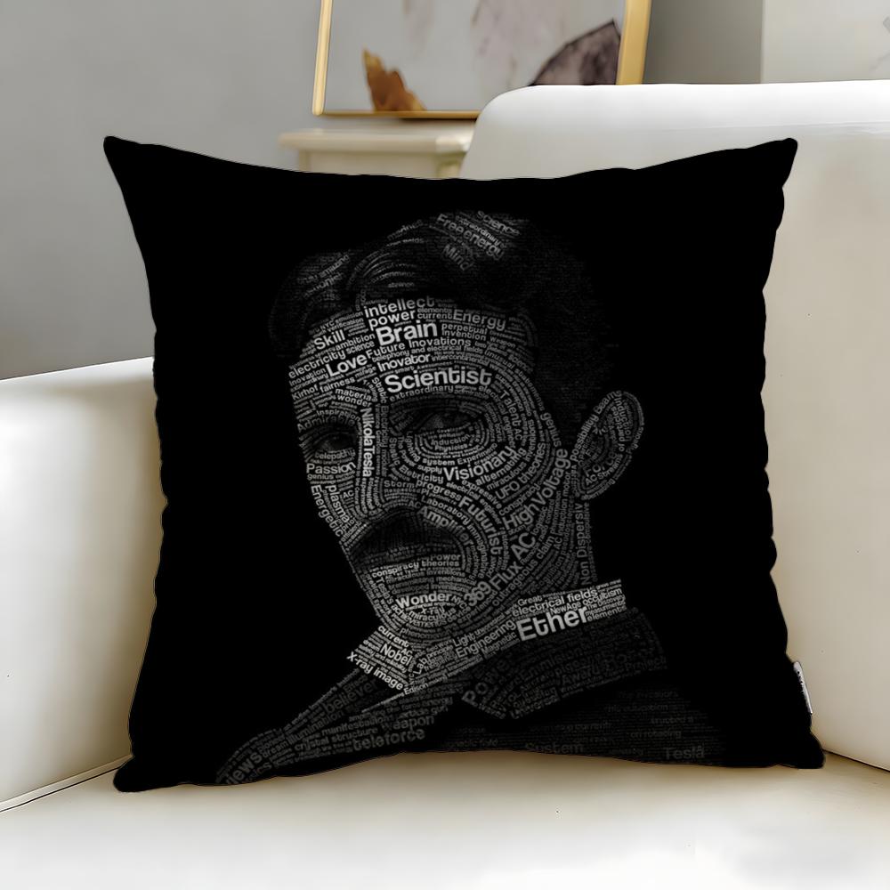 classic scientist Nikola Tesla Cushion Cover Soft EasyWash Pillow Case Versatile for Couch Bed Travel and Office