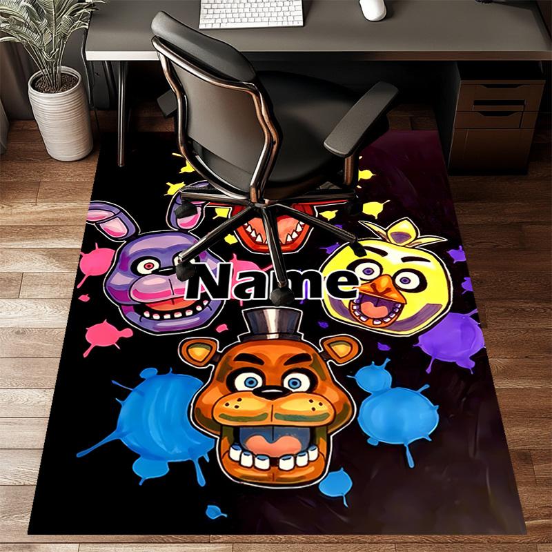 Custom Freddy bear Mat Personalized Name, Polyester Washable Indoor Entryway Rug, Gift for Christmas, Easter, Thanksgiving Day