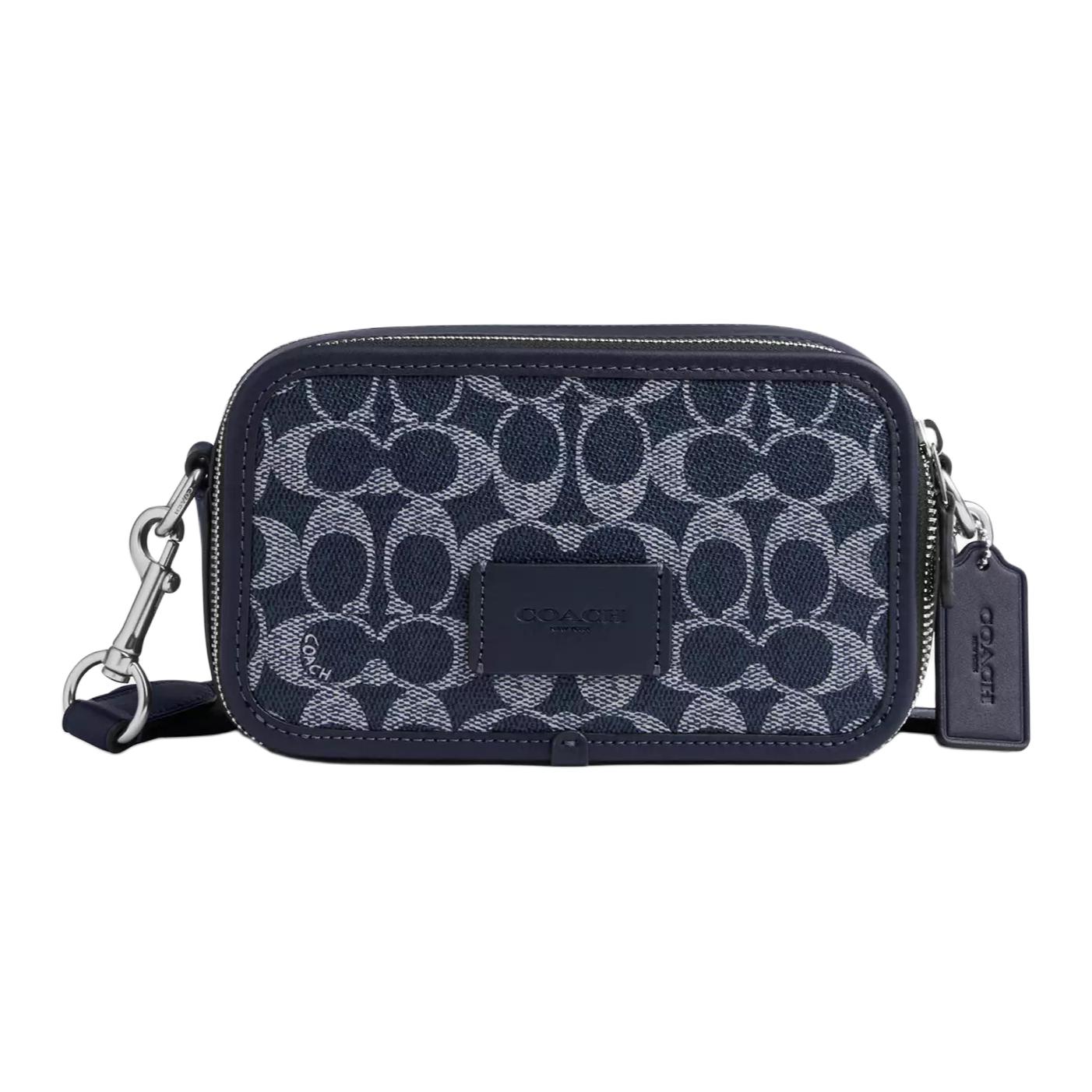 Coach Men's Blue Wyatt 19 Monogram Leather Crossbody Bag Small Bags Denim- Cw365-Svdy7