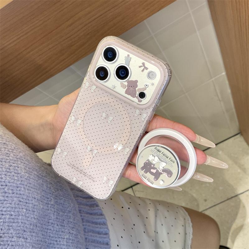 Women's Polka Dot Bow Magnetic Phone Case for iPhone 14/15/16ProMax/17