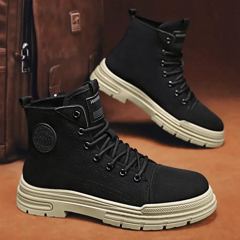 Men's Boots Breathable Canvas Casual Boot Fashion High Top Sneakers for Men Lace Up Ankle Boots Platform Cowboy Boots Botas