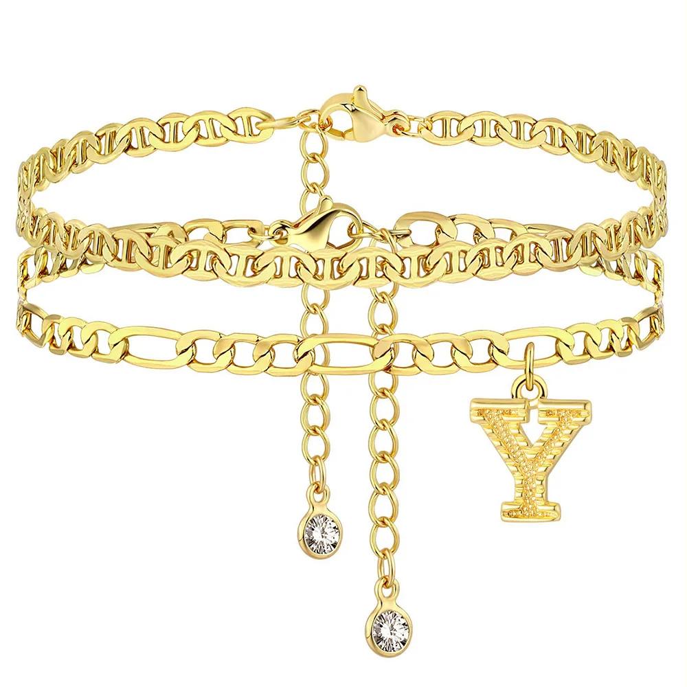 

Набор из 2 шт. браслетов на ногу из нержавеющей стали с инициалами для женщин, цепочка 26 букв золотого цвета на ногу, летний браслет на щиколотку, ювелирные аксессуары