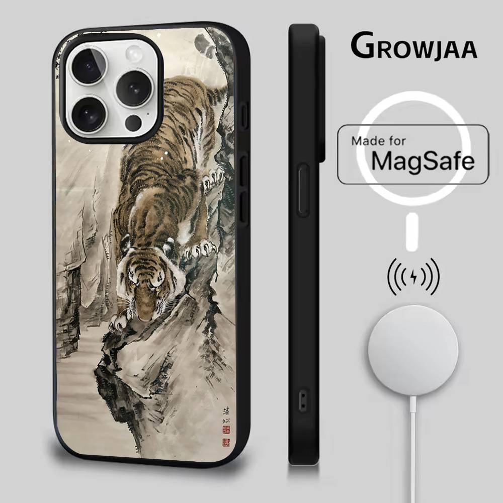 Japanese Ukiyo-e Tiger Phone Case For iPhone 17,16,15,14,13,12,11,Pro,Max,Plus,Mini,SE4,E Magnetic Magsafe Wireless Charging