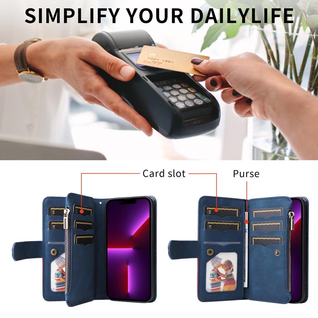 Retro Zipper Wallet 9 Card Slot Flip Leather Case for iPhone 15 14 Plus 13 12 11 Pro Max for Samsung S24 S23 S22 S21 S20Ultra Plus Note20Ultra A14 A54