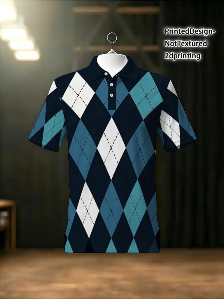 Men'S Outdoor Polo Shirt, Argyle Pattern, Polyester Fabric, Mixed Colors, Multiple Sizes Available, Stylish And Durable, Suitable for Hiking And