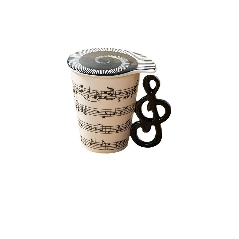 High Music Note Creative Music Ceramic Cover Cup Water Cup Large Capacity 400Ml Design Sense Coffee Cup
