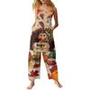 Women's Casual Retro Printed Jumpsuit Sleeveless Cotton Jumpsuit