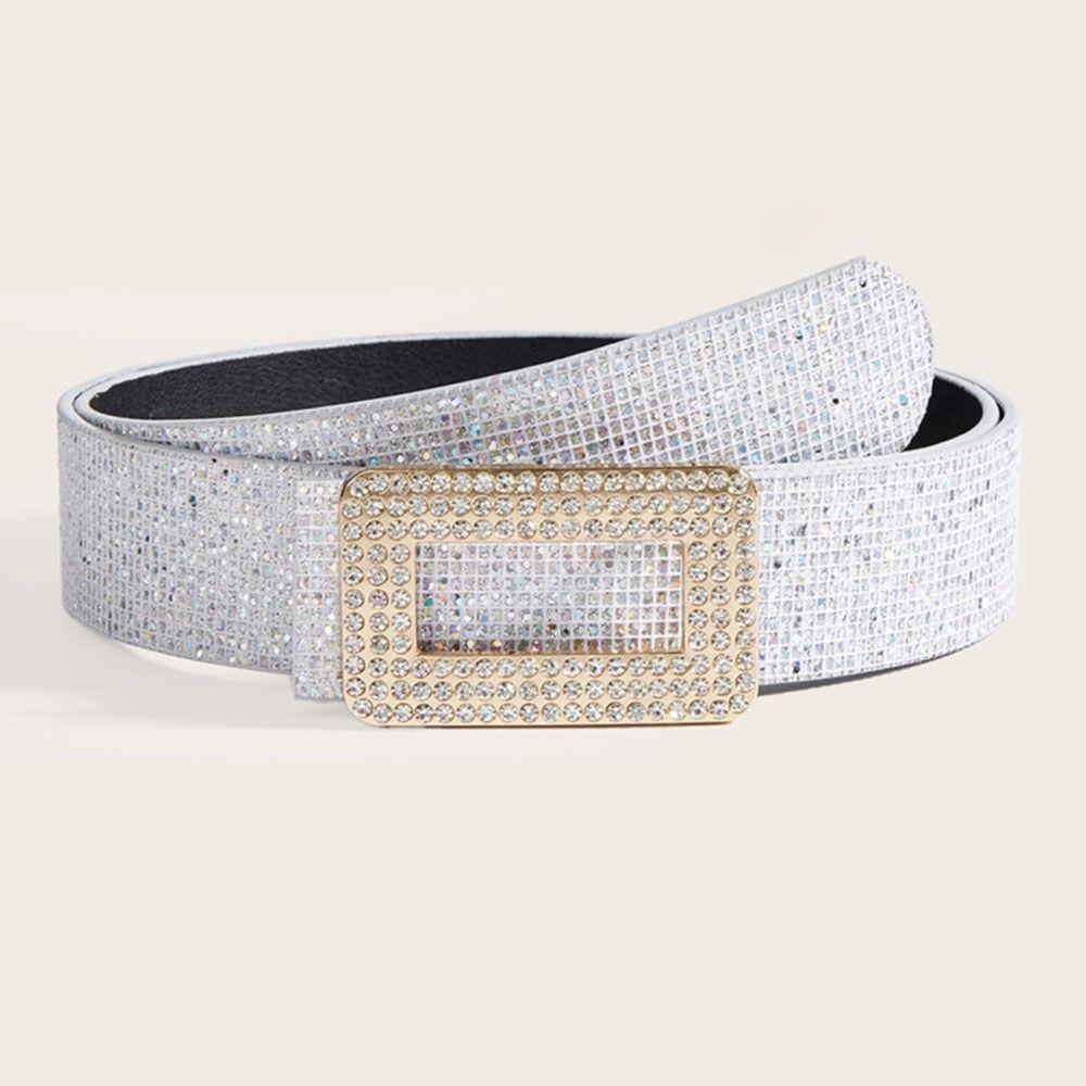 Luxury Style PU Leather Rhinestone Belt Wide Sparkling Glitter Women Waistband Versatile Glitter Waist Strap Women Fashion
