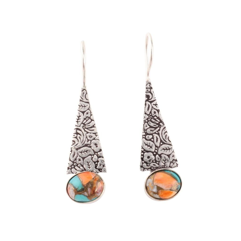Natural Spiny Oyster Gemstone 925 Sterling Silver Jewelry Handmade Earrings 1.9" EE-165-45