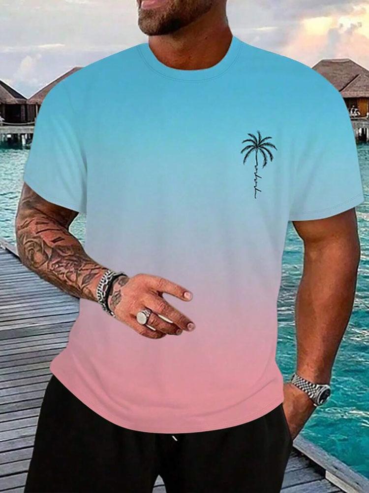 Hawaii Strandmuster 3D Gedrucktes T-Shirt Sommer Outdoor Lässig Täglich Kurzarm Oberteil Herren Mode Trend Personalisiert Rundhals Kleidung